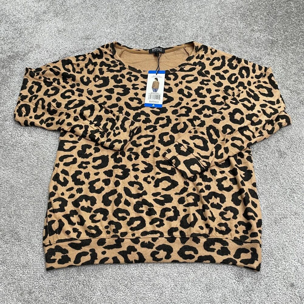 Buffalo David Bitton Cheetah Gold Sweatshirt Womens Large Brown Black Animal NWT